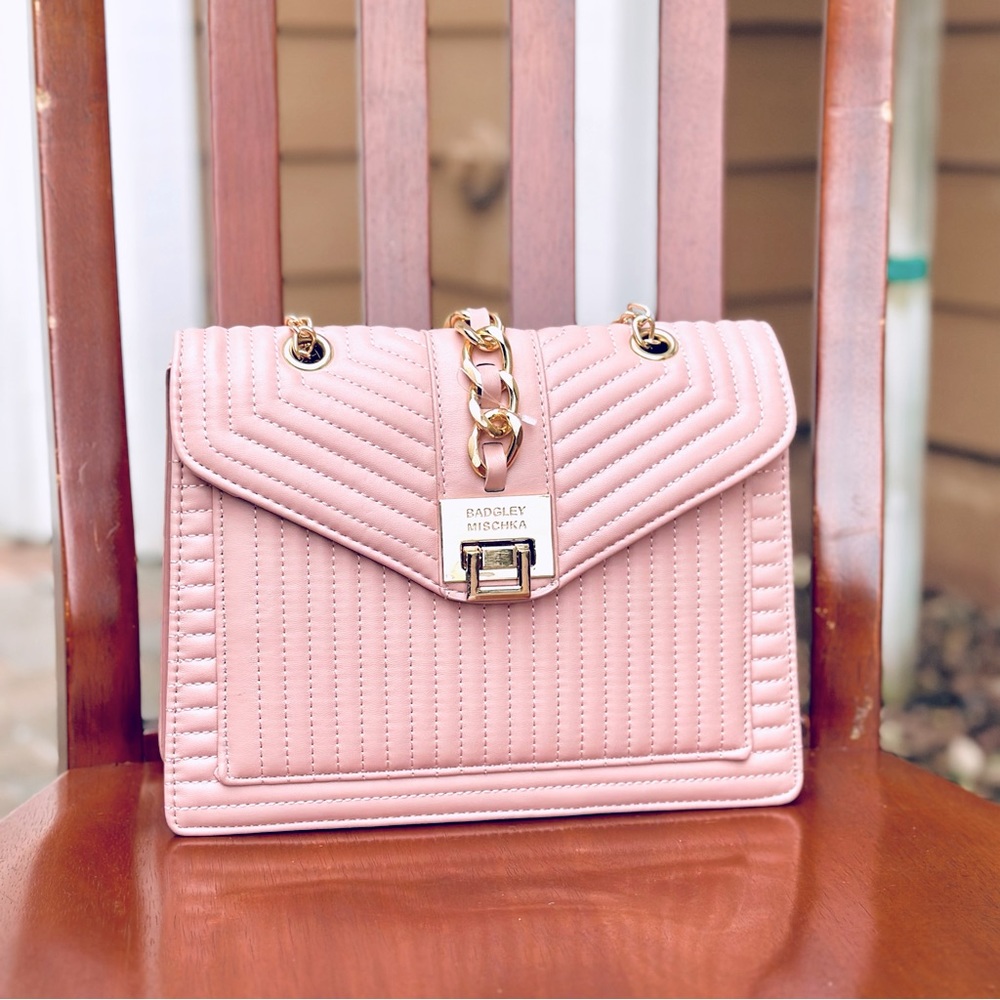 Badgley Mischka Vegan either Quilted Chain Crossbody Bag - Pink - NWOT